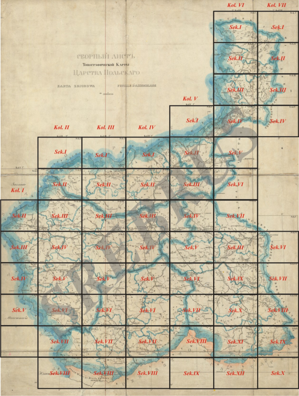 Mapa Kwatermistrzostwa — skorowidz arkuszy Królestwa Polskiego