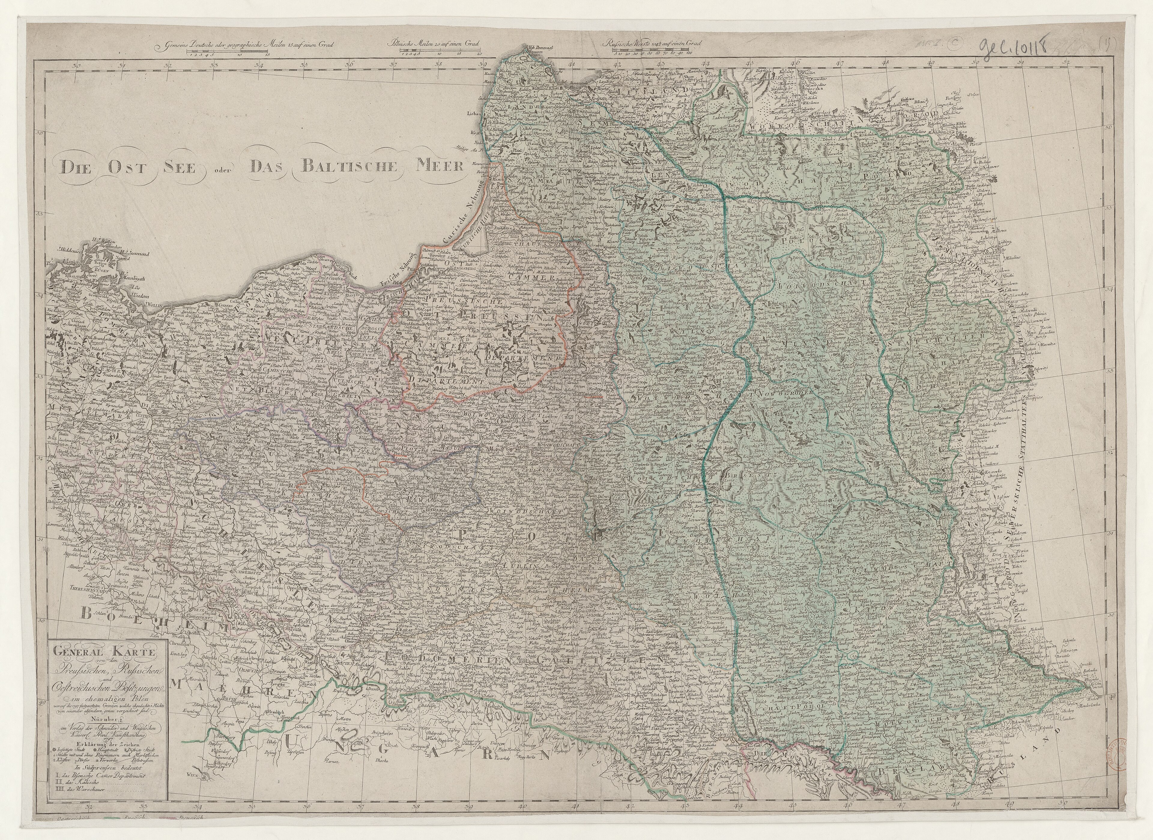 Mapa ziem dawnej Polski po rozbiorach (granice z 1797)